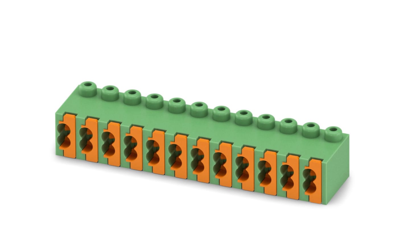 Borne enchufable para PCB Hembra Phoenix Contact de 12 vías, paso 3.5mm, 4A, de color Verde, terminación Mordaza de