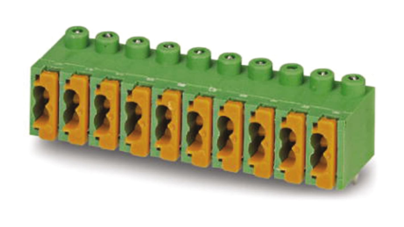 Phoenix Contact FK-MPT 0.5/10-3.5-H Series PCB Terminal Block, 10-Contact, 3.5mm Pitch, Through Hole Mount, Spring Cage