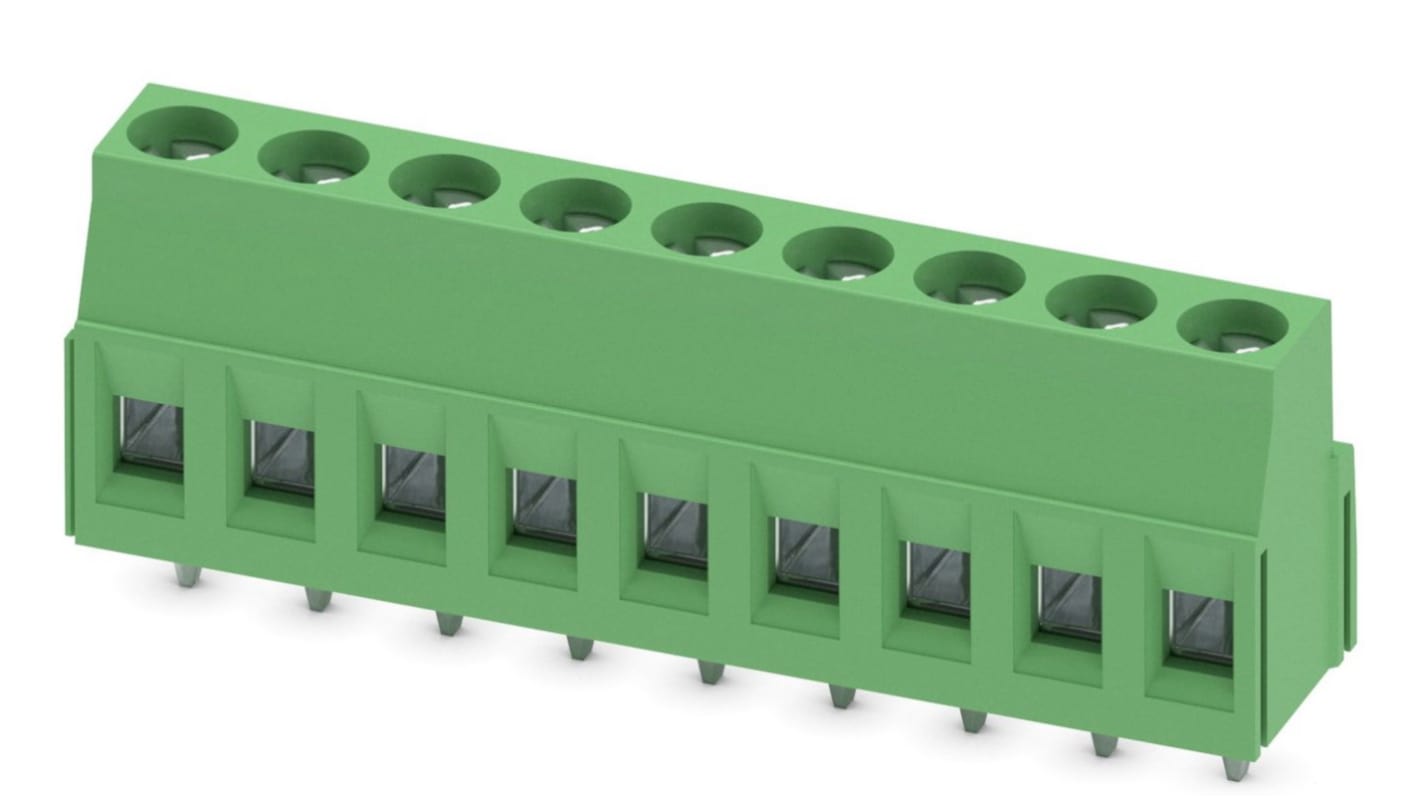 Phoenix Contact MKDSN 2.5/ 9 Series PCB Terminal Block, 9-Contact, 5mm Pitch, Through Hole Mount, Screw Termination