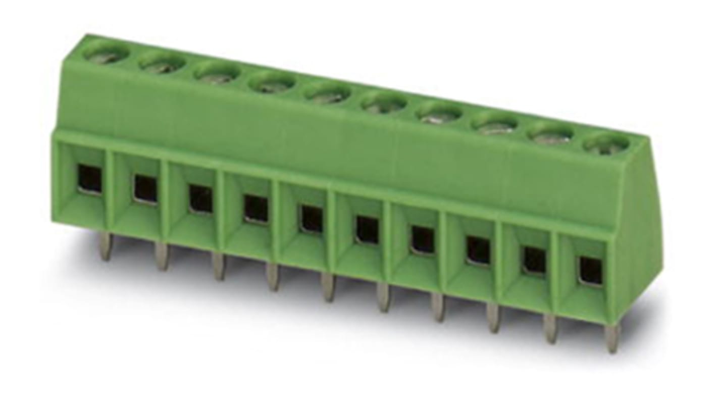 Borne para PCB Phoenix Contact de 13 vías, paso 3.81mm, 13.5A, de color Verde, montaje Montaje en orificio pasante,