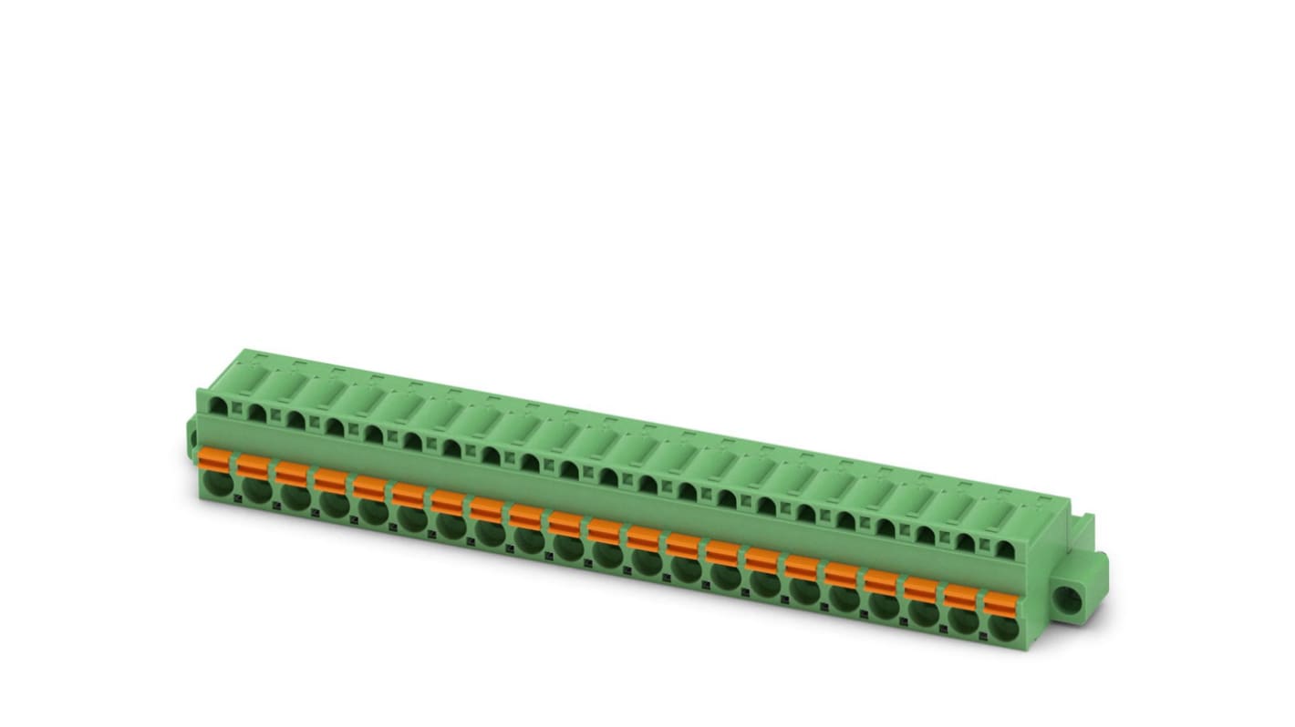 Borne enchufable para PCB Hembra Phoenix Contact de 21 vías, paso 5.08mm, 12A, de color Verde, terminación Mordaza de