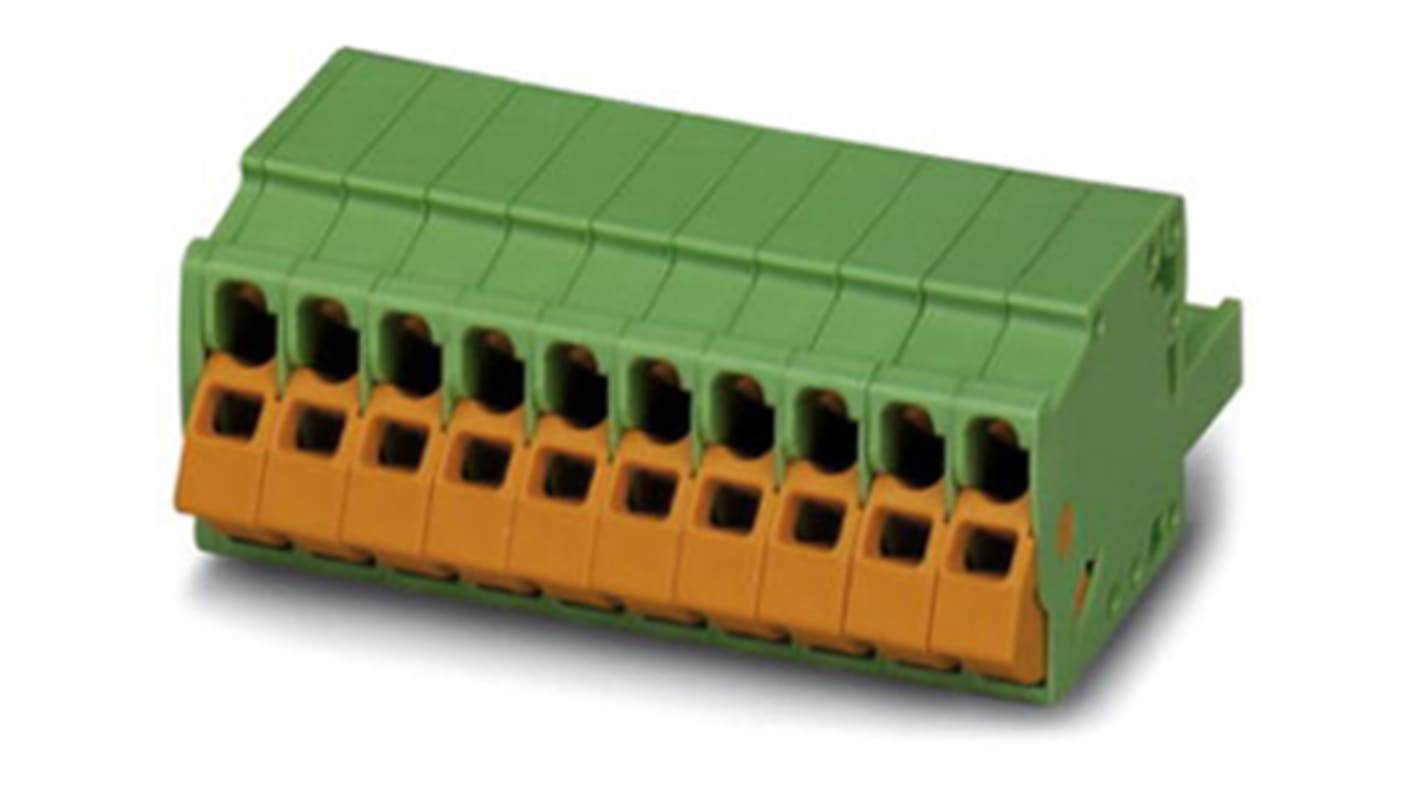 Borne enchufable para PCB Hembra Phoenix Contact de 13 vías, paso 5mm, 12A, de color Verde, terminación Tornillo