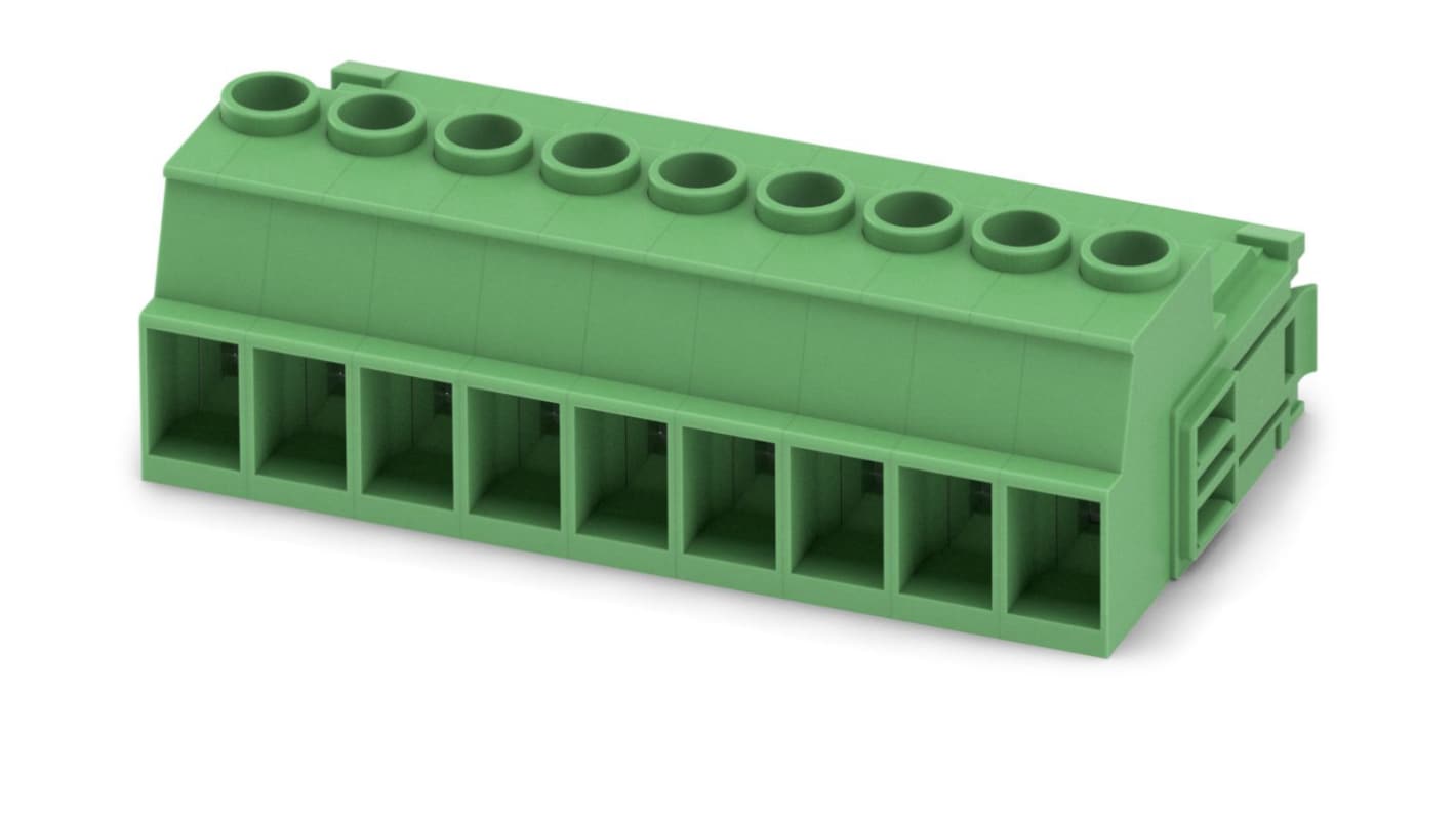 Phoenix Contact, 7.62mm Pitch, IPC 5/ 9-STGCL-7.62, 9 Way, , Pluggable Terminal Block, Inverted Plug, Cable Mount,