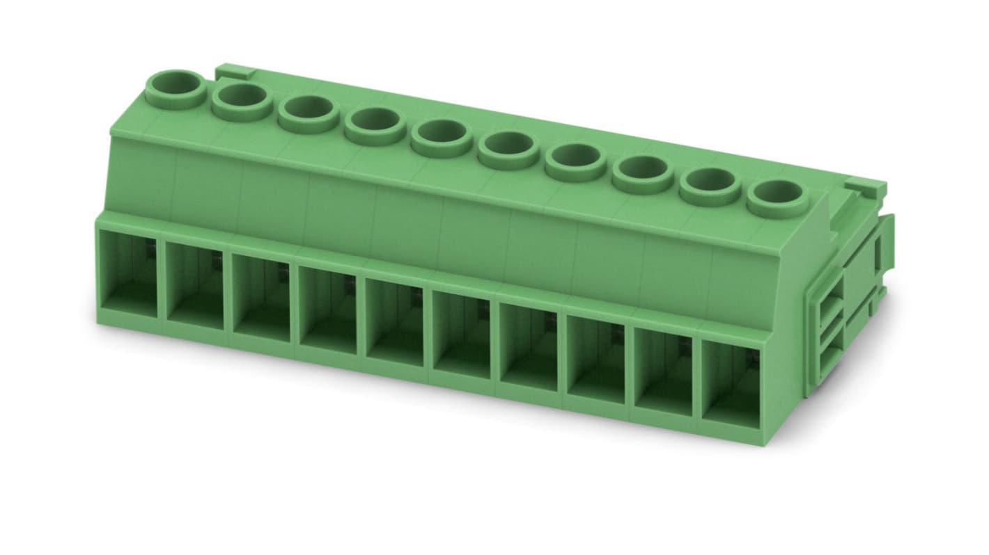 Phoenix Contact, 7.62mm Pitch, IPC 5/10-STGCL-7.62, 10 Way, , Pluggable Terminal Block, Inverted Plug, Cable Mount,