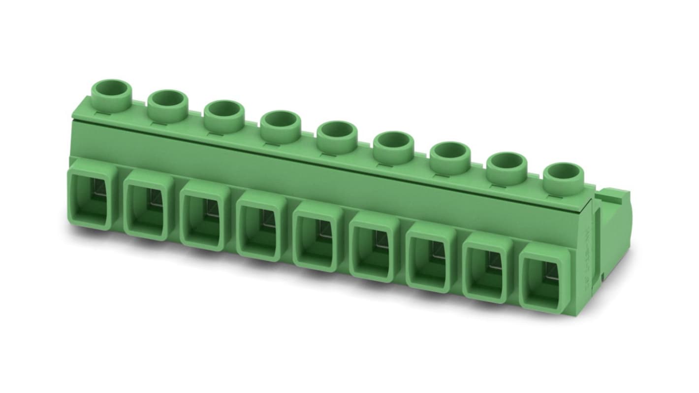Phoenix Contact, 7.62mm Pitch, GIC 2.5 HCV/ 9-ST-7.62, 9 Way, , Pluggable Terminal Block, Inverted Plug, Cable Mount,