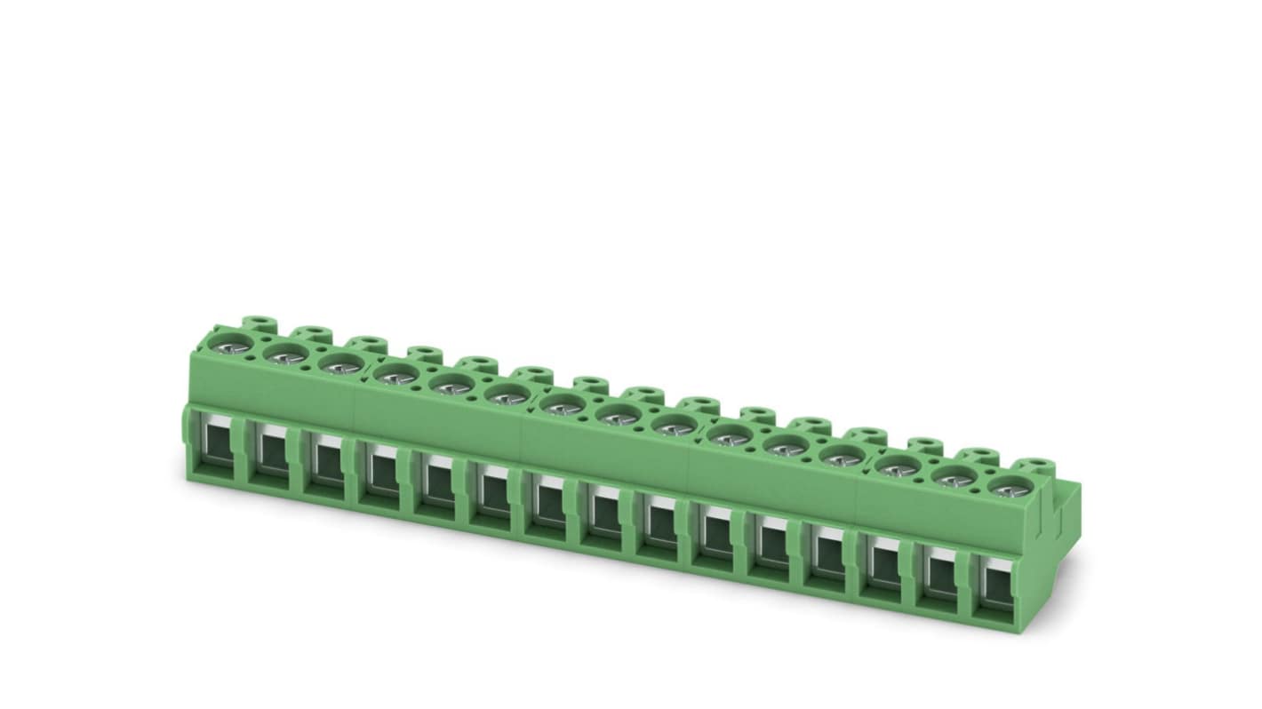 Phoenix Contact, 5mm Pitch, PT 1.5/15-PVH-5.0-A, 15 Way, Pluggable Terminal Block, Plug, Screw Termination, 1935145