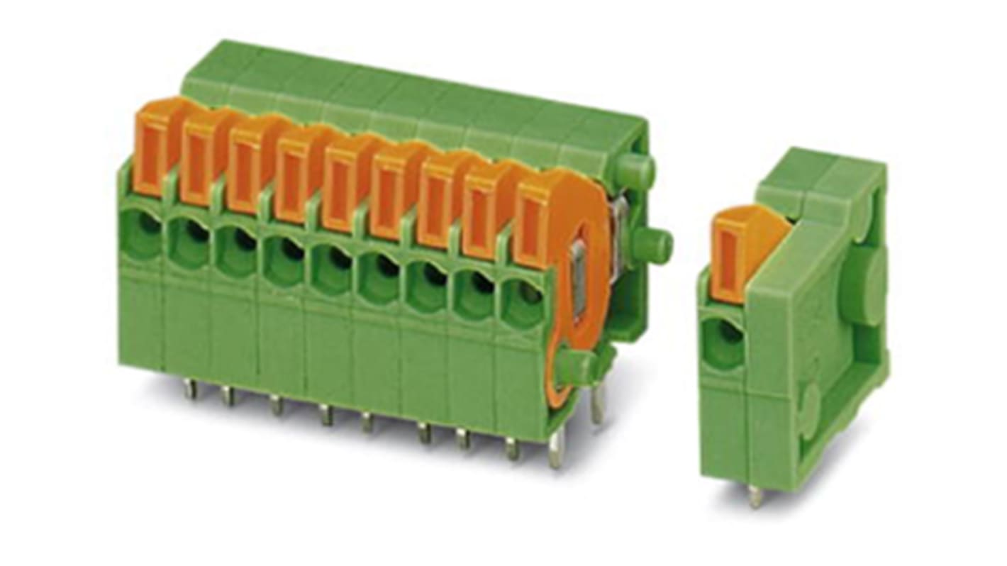 Phoenix Contact FFKDSA1/H-2.54-22 Series PCB Terminal Block, 22-Contact, 2.54mm Pitch, Through Hole Mount, Spring Cage