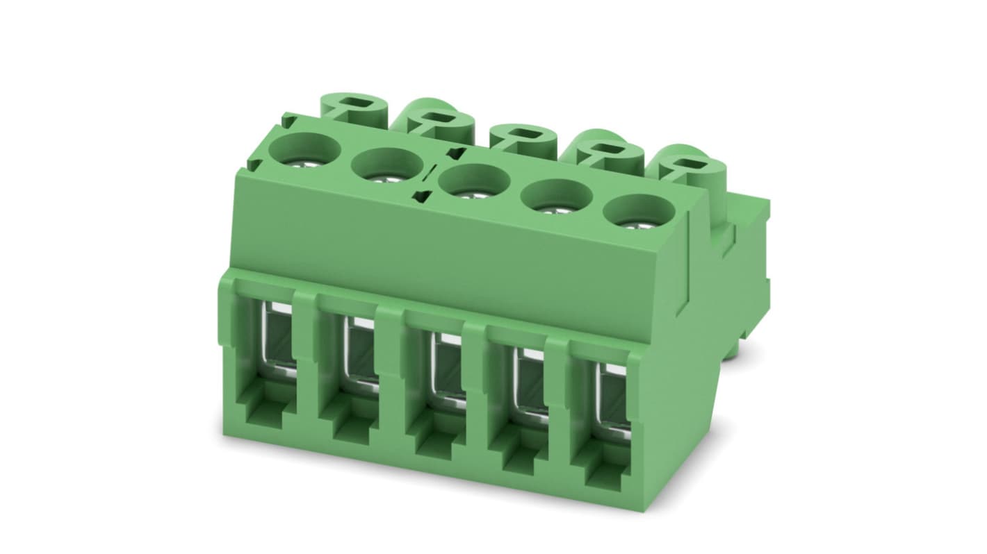 Phoenix Contact, 3.5mm Pitch, PT 1.5/ 5-PVH-3.5-A, 5 Way, Pluggable Terminal Block, Plug, Screw Termination, 1984196