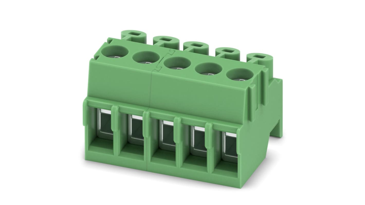 Phoenix Contact, 3.5mm Pitch, PT 1.5/ 5-PH-3.5, 5 Way, Pluggable Terminal Block, Plug, Screw Termination, 1984345