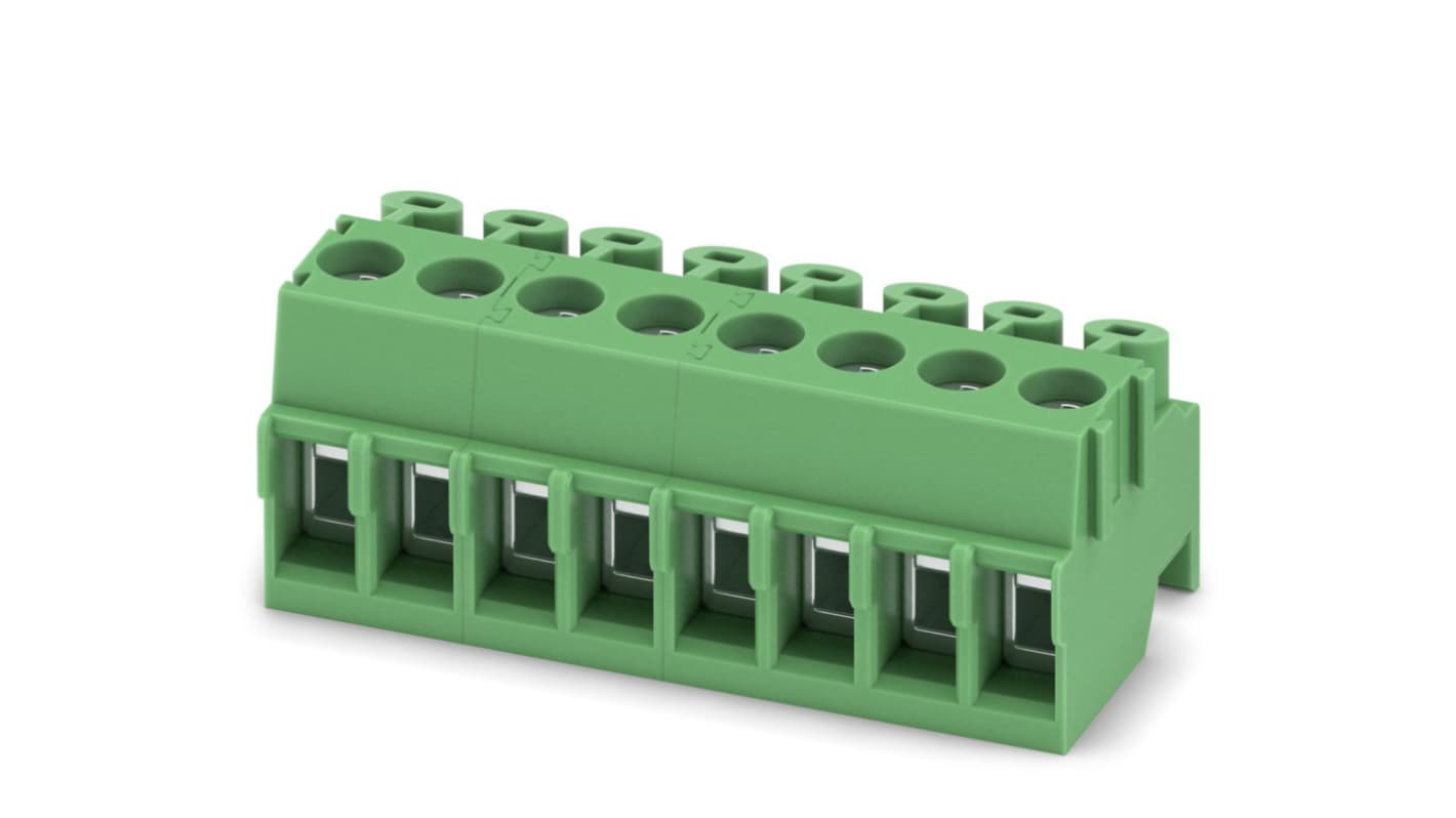 Phoenix Contact, 3.5mm Pitch, PT 1.5/ 8-PH-3.5, 8 Way, Pluggable Terminal Block, Plug, Screw Termination, 1984374