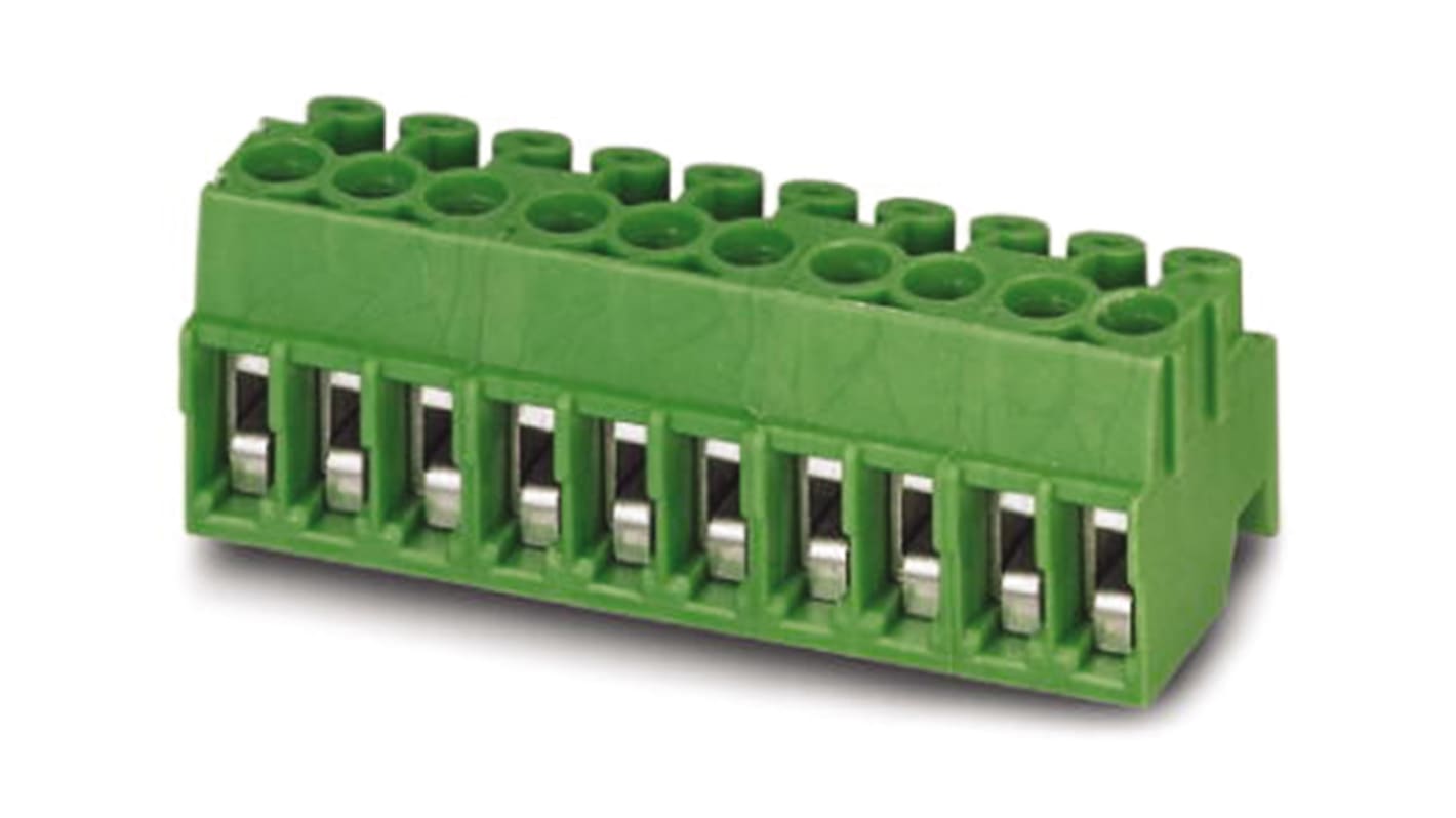 Borne enchufable para PCB Hembra Phoenix Contact de 9 vías, paso 3.5mm, 8A, de color Verde, terminación Tornillo