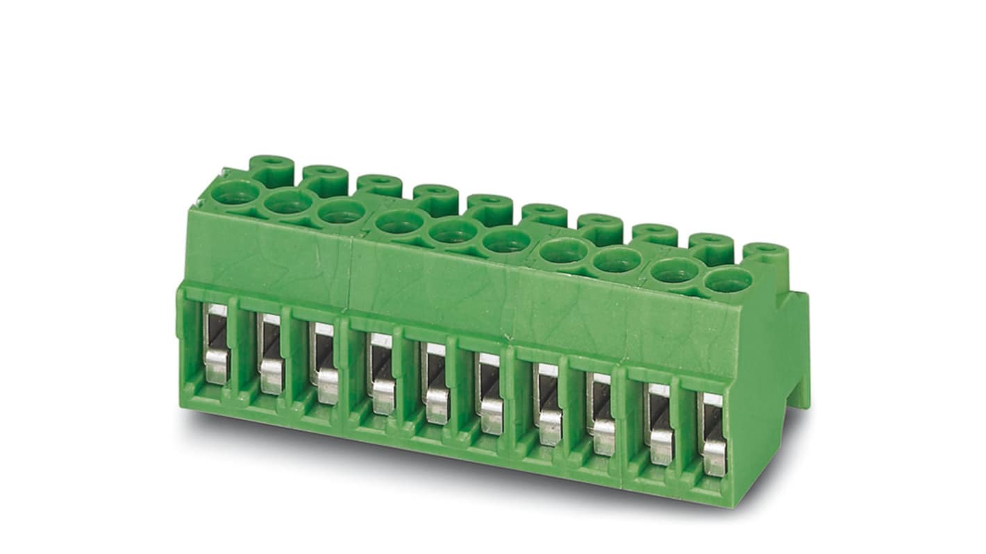 Phoenix Contact, 3.5mm Pitch, PT 1.5/10-PH-3.5-A, 10 Way, Pluggable Terminal Block, Plug, Screw Termination, 1984549