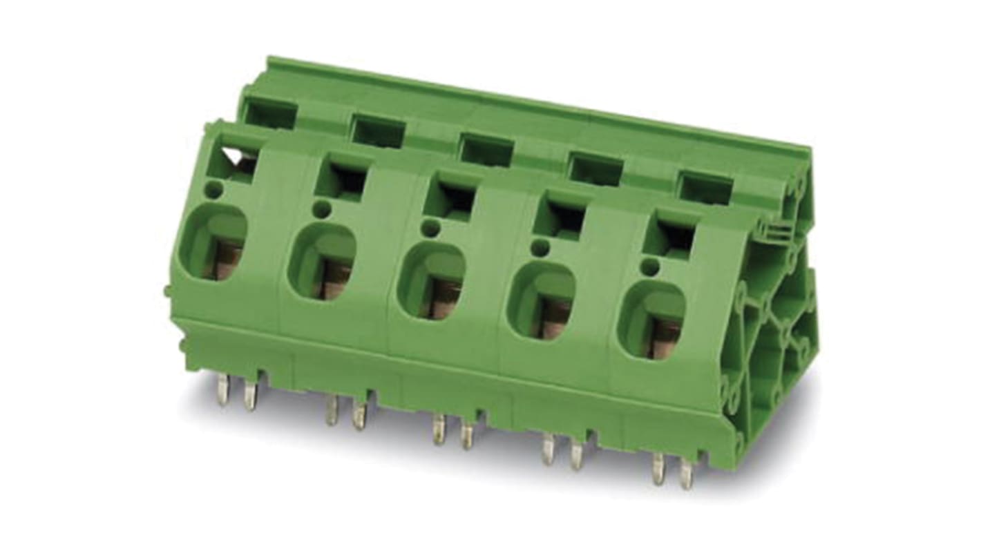 Borne para PCB Hembra Phoenix Contact de 1 vía, paso 15mm, 76A, de color Verde, montaje Montaje en orificio pasante,