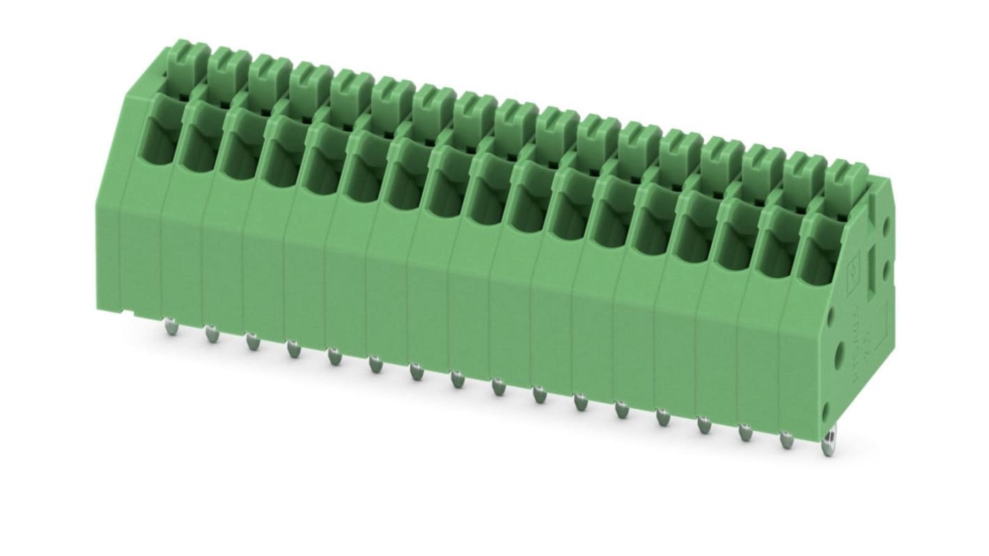 Phoenix Contact PTSA 0.5/17-2.5-F Series PCB Terminal Block, 17-Contact, 2.5mm Pitch, Through Hole Mount, Spring Cage