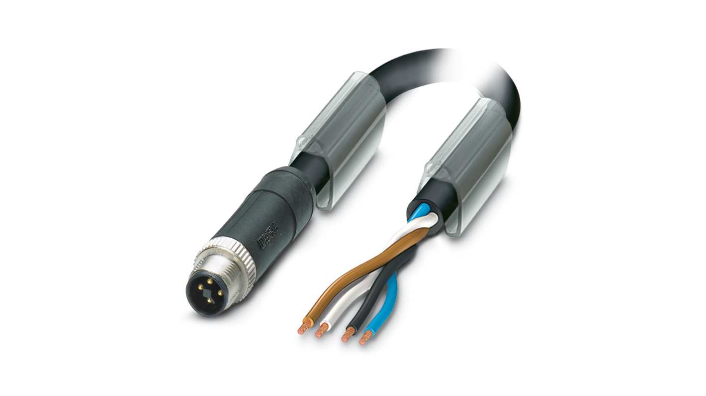 Cable de conexión Phoenix Contact, con. A M12 Macho, 4 polos, con. B Sin terminación, cod.: T, long. 10m, 60 V, 12 A,