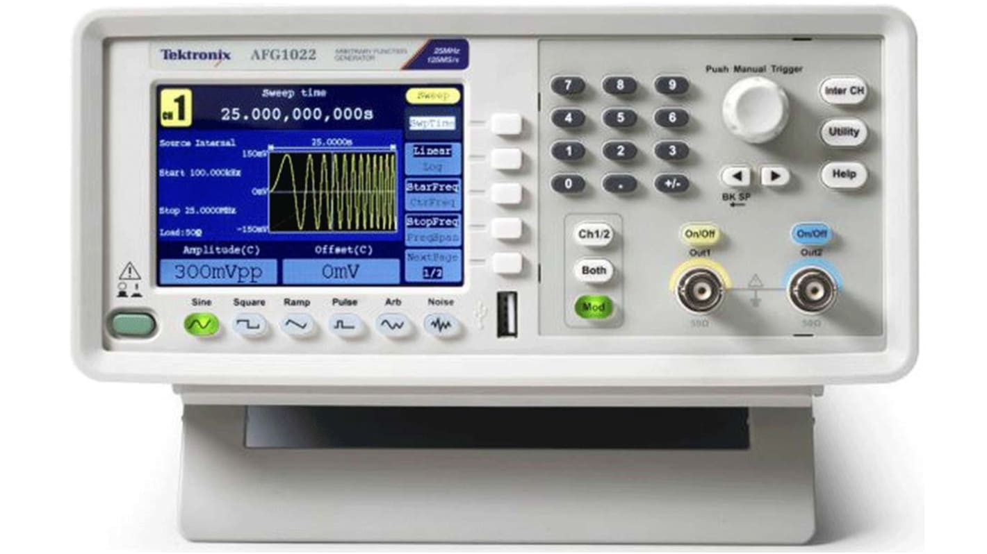 Tektronix AFG1022 Arbiträr-Funktionsgenerator mit 3,95 Zoll TFT-LCD Arbiträr-Wellenform, 10 MHz, 12.5 MHz, 25 MHz, USB