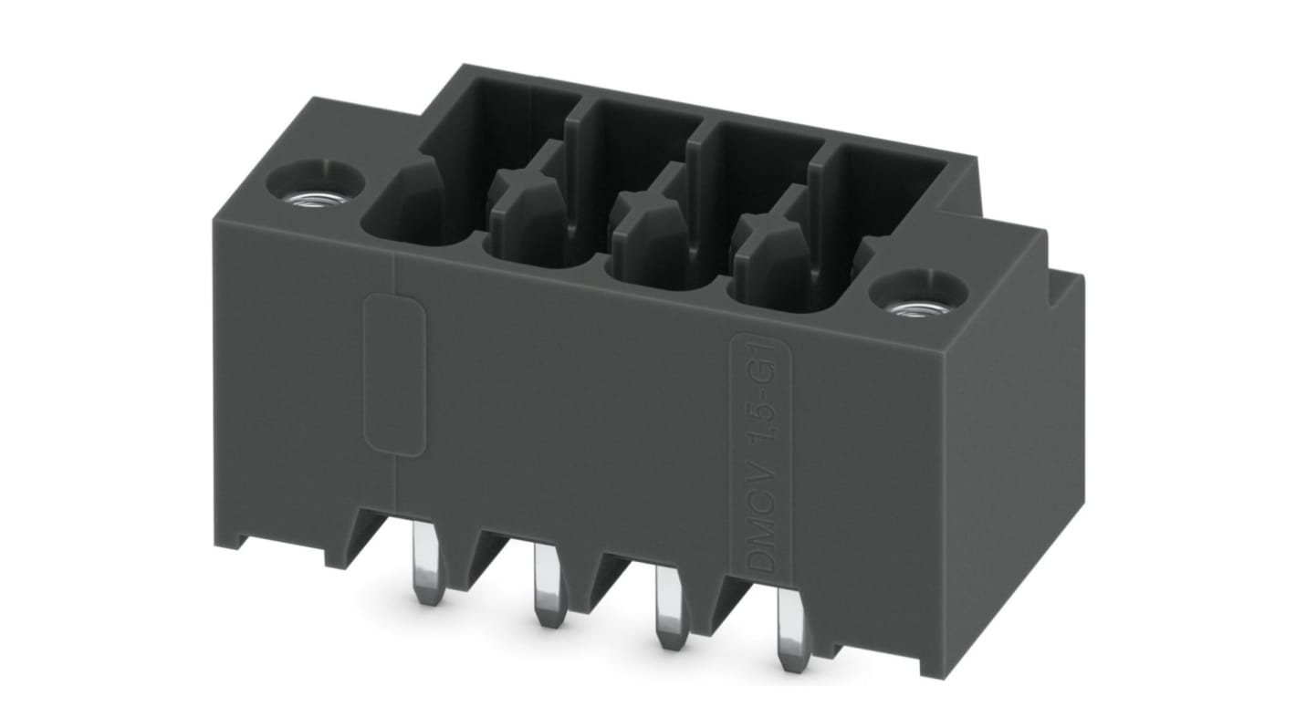 Phoenix Contact, 3.5mm Pitch, DMCV 1.5/ 4-G1F-3.5-LRP20THRR4, 4 Way, Pluggable Terminal Block, Header, Solder