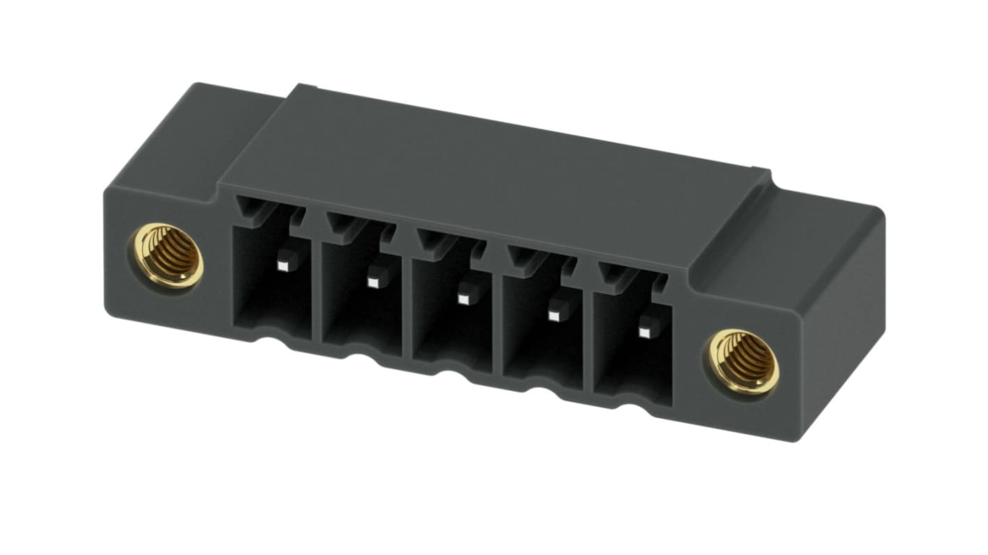 Phoenix Contact, 3.81mm Pitch, MC 1.5/ 5-GF-3.81 P14 THRR56, 5 Way, Pluggable Terminal Block, Header, Solder