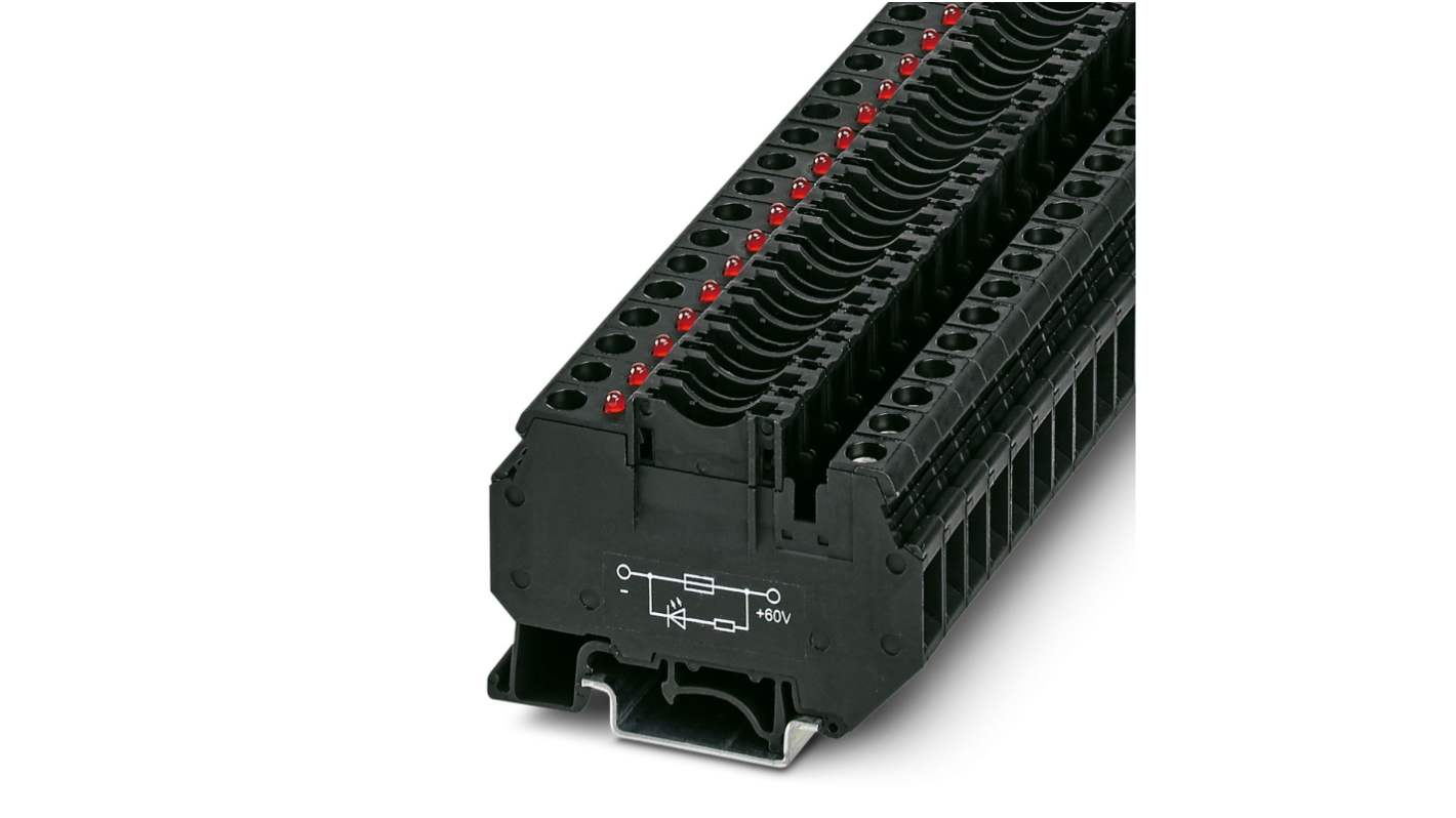 Phoenix Contact UK6-FSI/C-LED60 Series Black Fused DIN Rail Terminal, 0.2 → 10mm², Single-Level, Screw