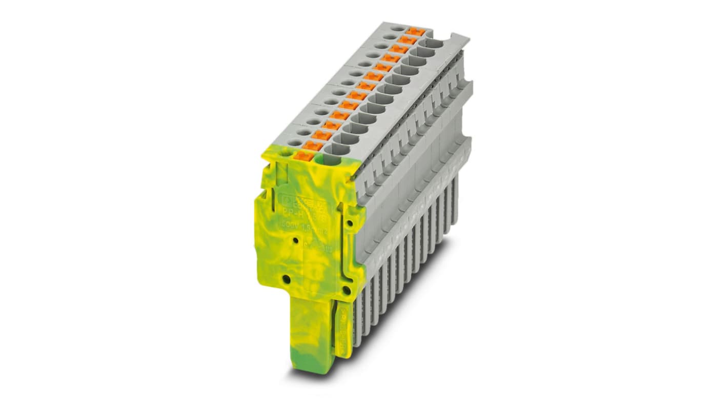 Phoenix Contact, PP-H 1.5/S/14 (1GNYE/13GY), Pluggable Terminal Block, Plug, Push In Termination, 3212634