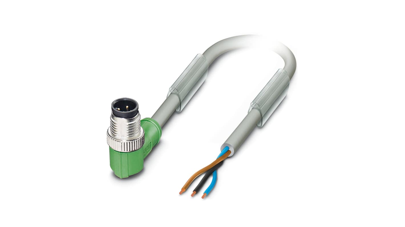 Phoenix Contact Right Angle Male 3 way M12 to Sensor Actuator Cable, 5m