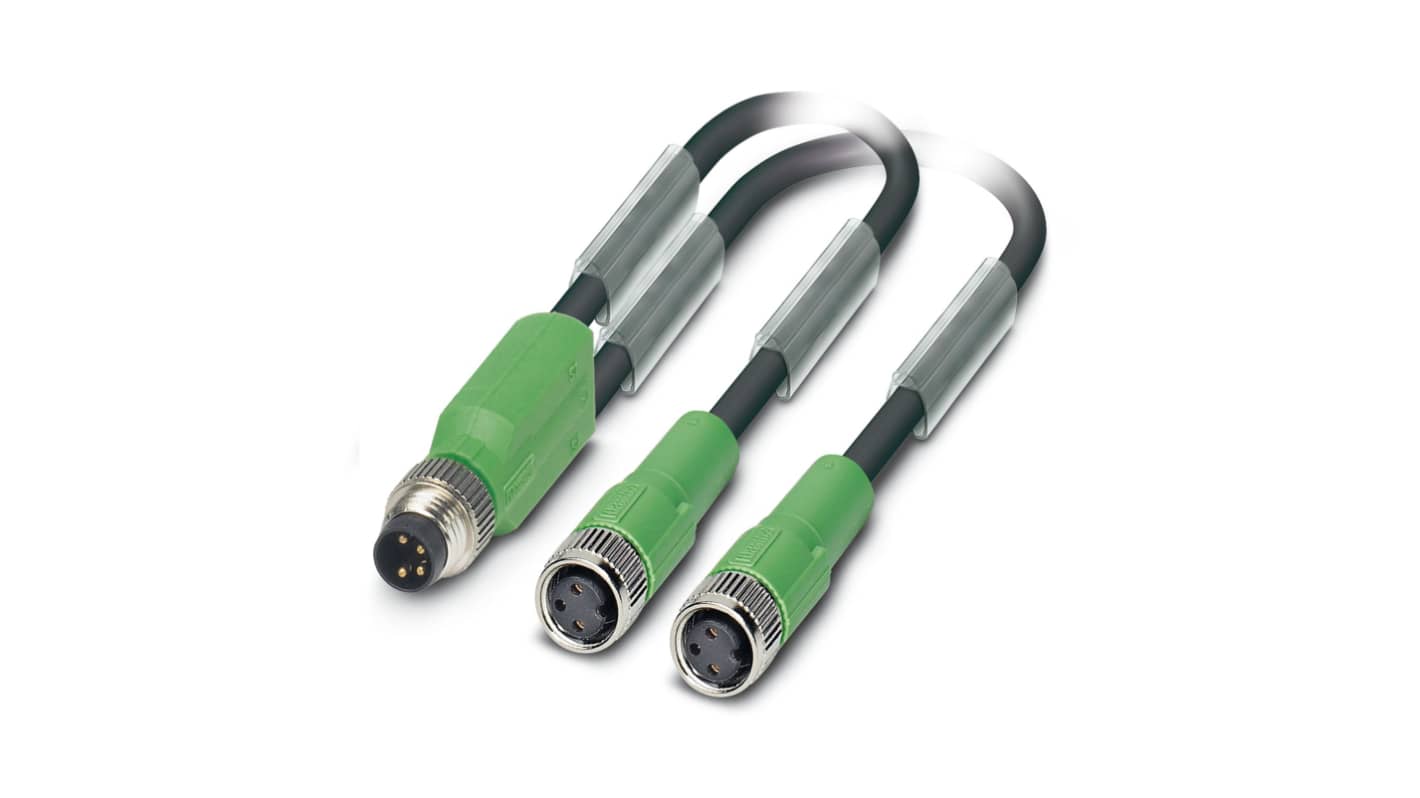Phoenix Contact Straight Male 3 way M8 to Straight Female 3 way M8 Sensor Actuator Cable, 3m