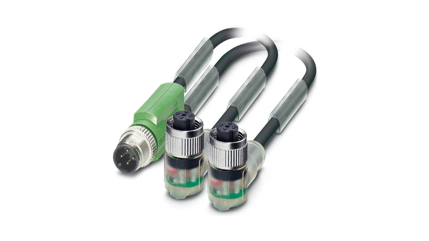 Phoenix Contact Straight Male 5 way M12 to Straight Female 3 way M12 x 2 Sensor Actuator Cable, 3m
