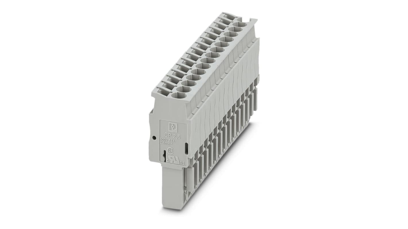 Phoenix Contact, 5.2 mm Pitch, SP 2.5/15, Pluggable Terminal Block, Plug, Spring Cage Termination, 3040397