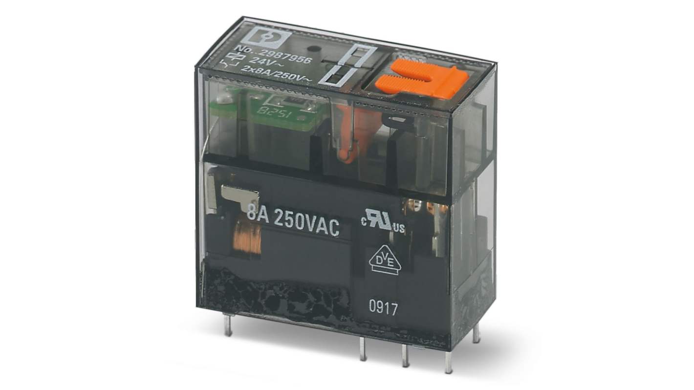 Relé de potencia sin enclavamiento Phoenix Contact REL-MR- 24AC/21-21/MS de 2 polos, DPDT, bobina 24V ac, enchufable