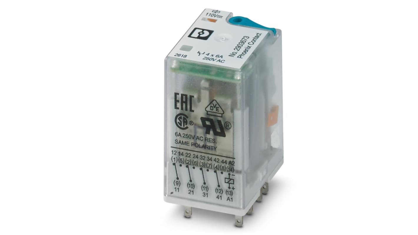 Phoenix Contact Plug In Power Relay, 110V dc Coil, 4PDT