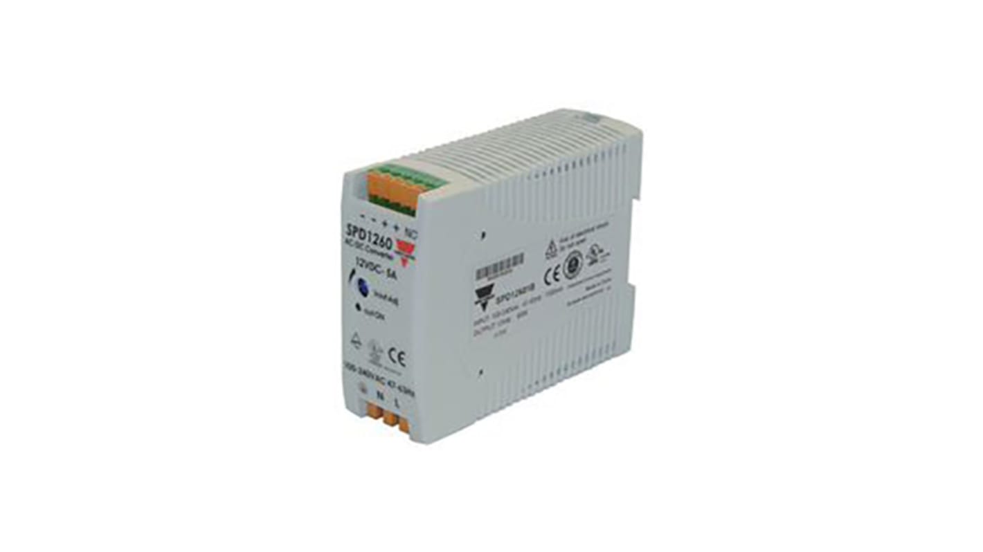 Alimentatore a montaggio su guida DIN Carlo Gavazzi, 12V cc, 5A, 85 → 264 V ac / 90 → 375V cc, 60W