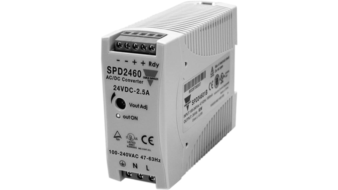 Carlo Gavazzi Switch Mode DIN Rail Power Supply, 48V dc, 1.25A Output, 60W