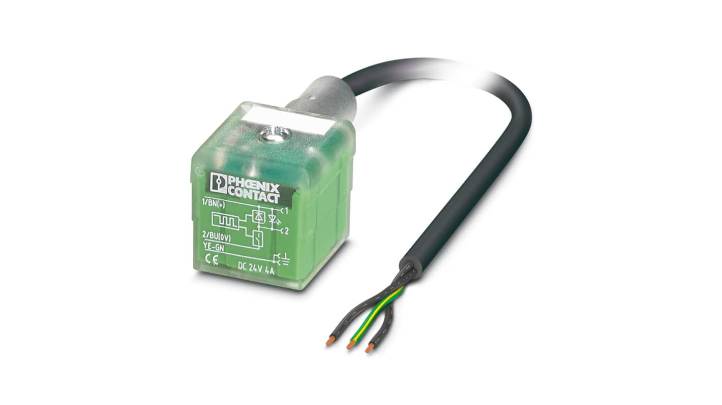 Phoenix Contact Straight Male 3 way DIN 43650 Form A to Unterminated Sensor Actuator Cable, 10m