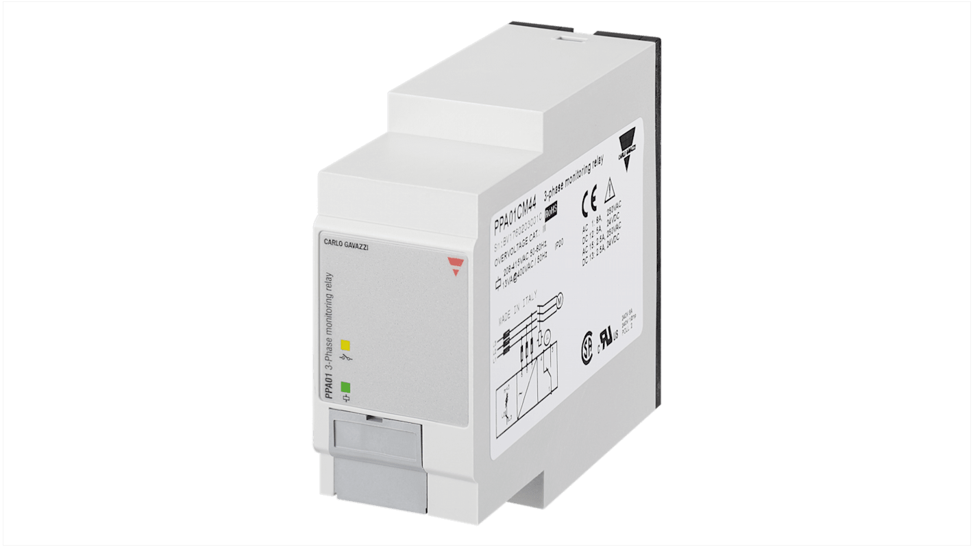 Relé de supervisión de Fase, tensión Carlo Gavazzi serie PPA01, SPDT, 3 fases, para carril DIN