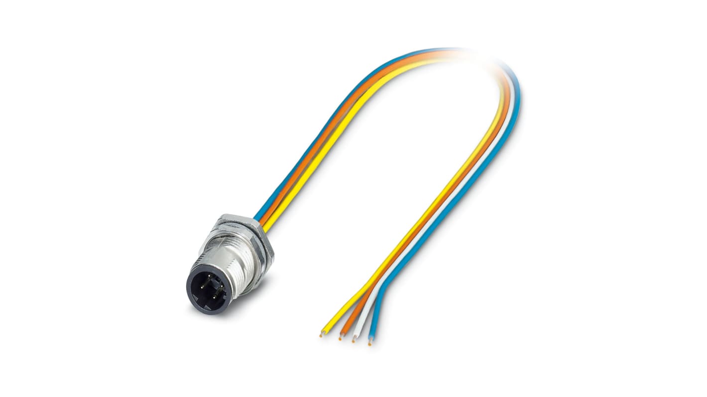 Phoenix Contact Straight Male 4 way M12 to Unterminated Actuator/Sensor Cable, 500mm