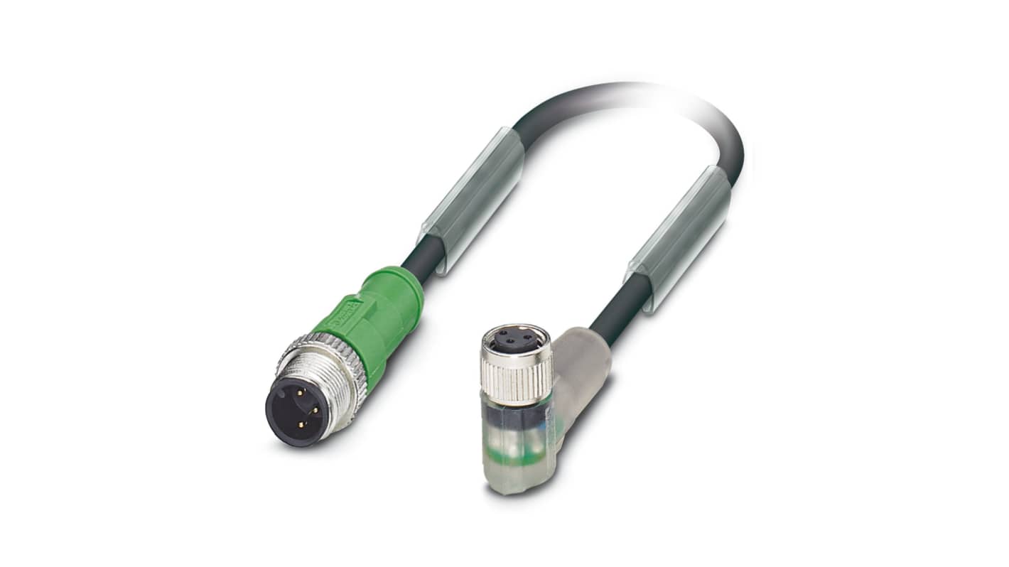 Phoenix Contact Straight Male 3 way M12 to Right Angle Female 3 way M8 Sensor Actuator Cable, 300mm