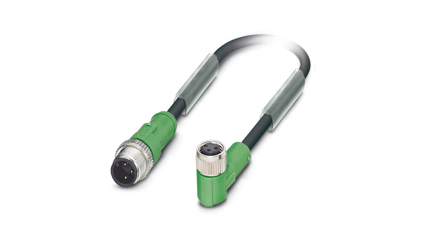 Phoenix Contact Straight Male 5 way M12 to Right Angle Female 3 way M8 Sensor Actuator Cable, 300mm