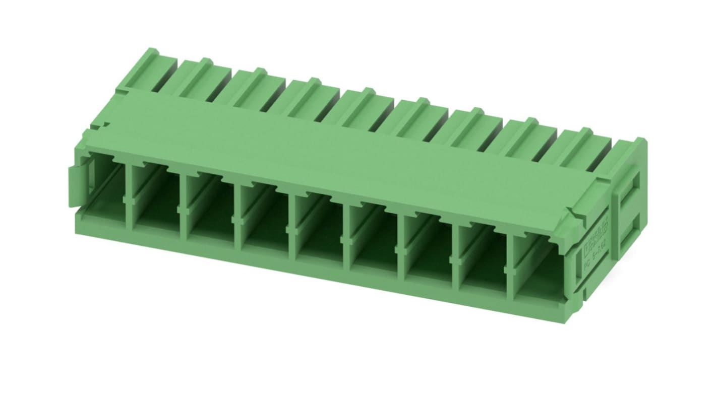 Phoenix Contact, 7.62mm Pitch, PC 5/ 9-G-7.62, 9 Way, Pluggable Terminal Block, Header, Solder Termination, 1720534