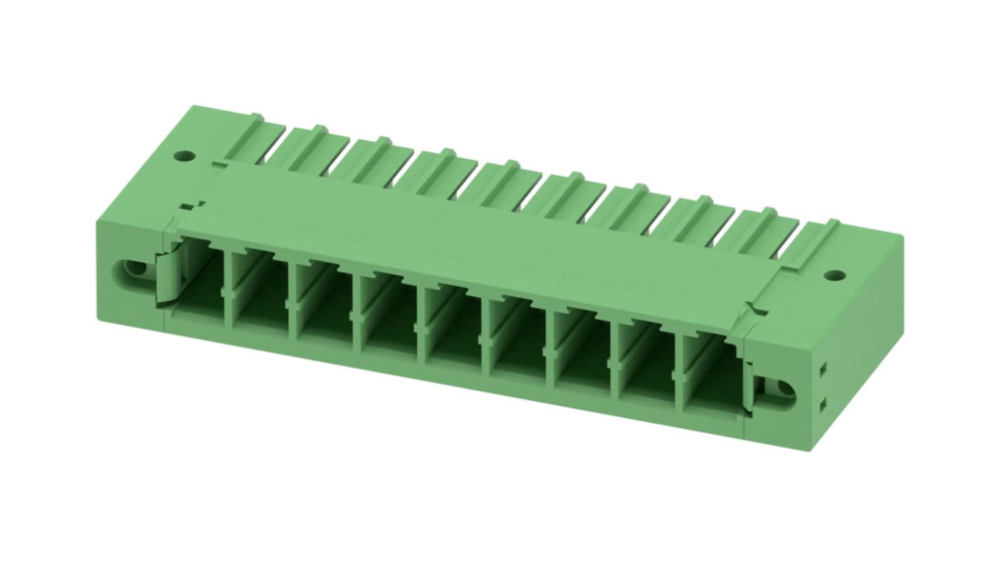 Phoenix Contact, 7.62mm Pitch, PC 5/ 9-GF-7.62, 9 Way, Pluggable Terminal Block, Header, Solder Termination, 1720864