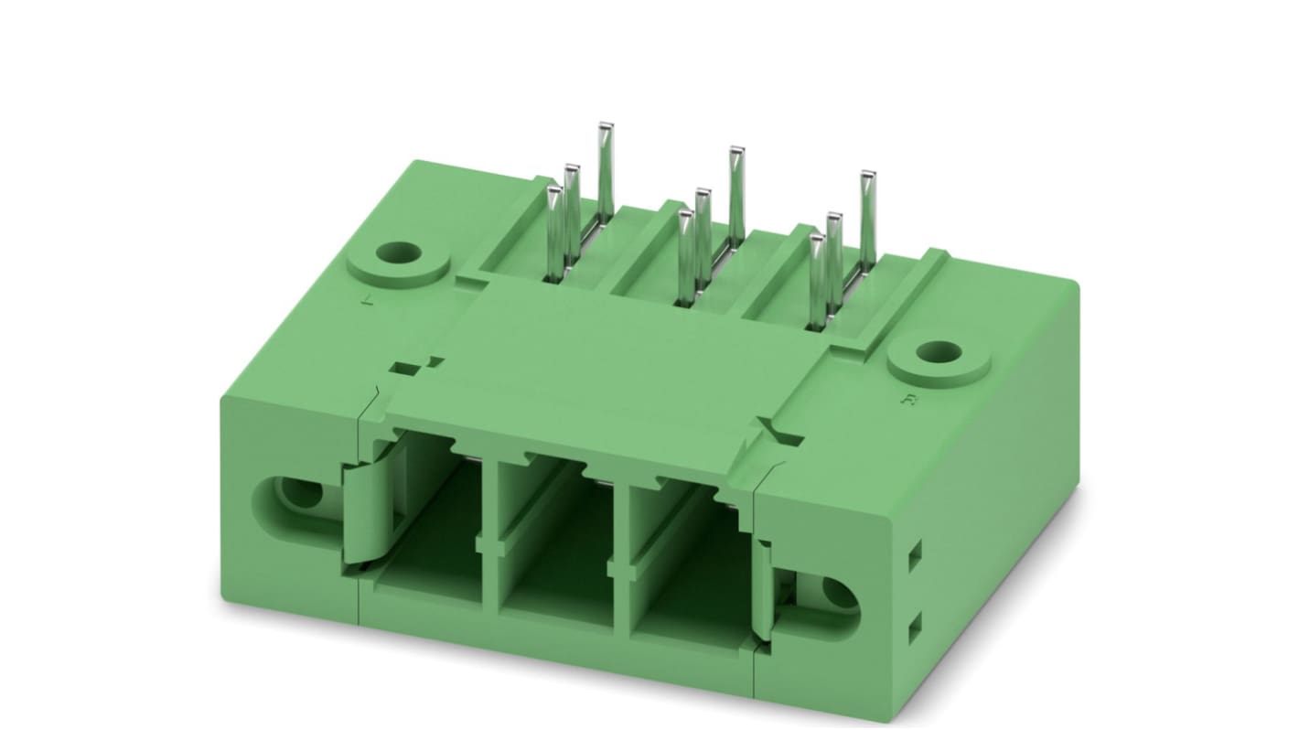 Phoenix Contact, 7.62mm Pitch, PC 5/ 3-GFU-7.62, 3 Way, Pluggable Terminal Block, Header, Solder Termination, 1721025