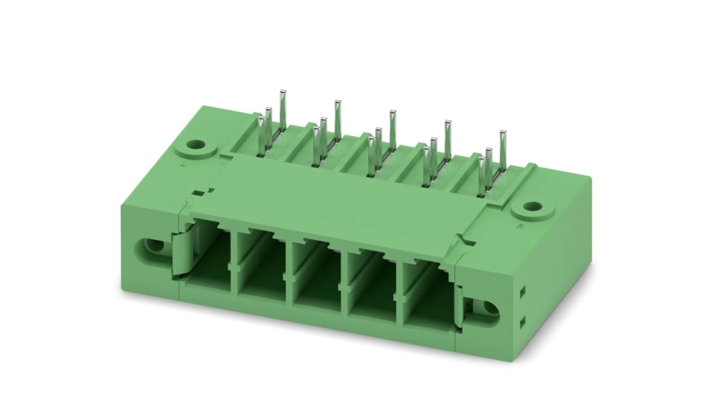 Phoenix Contact, 7.62mm Pitch, PC 5/ 5-GFU-7.62, 5 Way, Pluggable Terminal Block, Header, Solder Termination, 1721041