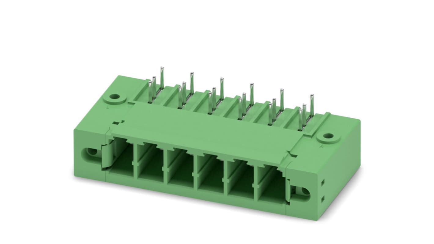 Phoenix Contact, 7.62mm Pitch, PC 5/ 6-GFU-7.62, 6 Way, Pluggable Terminal Block, Header, Solder Termination, 1721054