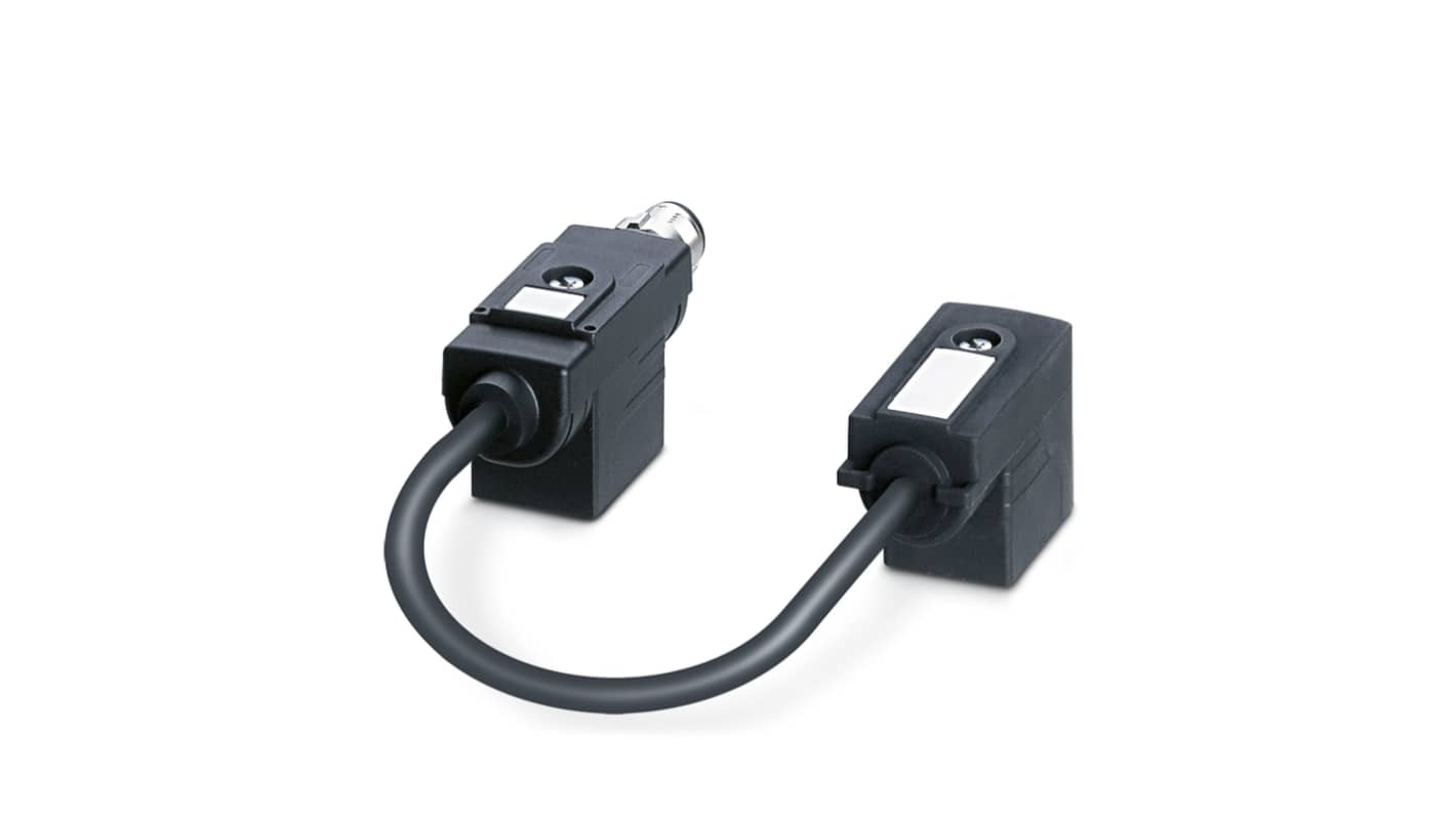 Phoenix Contact Straight Female 4 way DIN 43650 Form B x 2 to Right Angle Male M12 Sensor Actuator Cable, 200mm