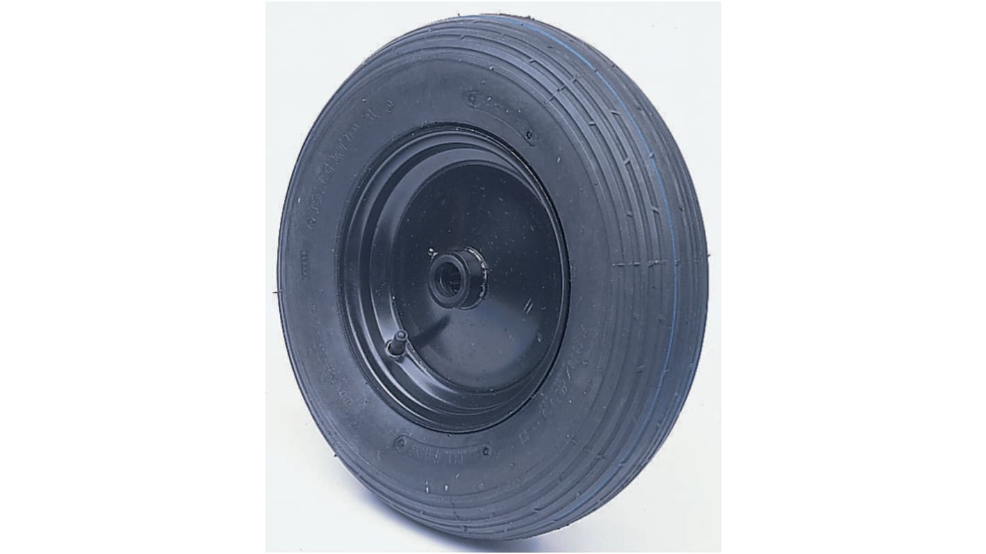 RS PRO Trolleyhjul, Sort Gummi, hjuldia.: 400mm, Stål nav, last: 305kg