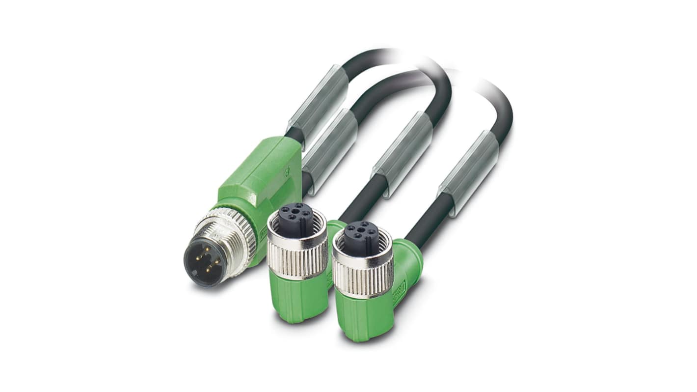 Phoenix Contact Male 3 way M12 to Female 3 way M12 x 2 Sensor Actuator Cable, 1.5m