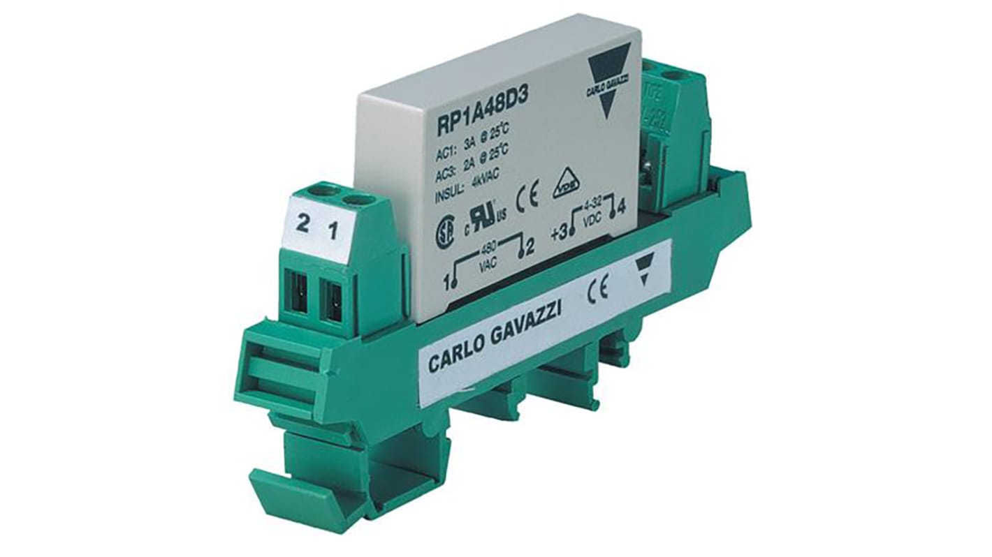Carlo Gavazzi RP1 Series Solid State Relay, 3 A Load, DIN Rail Mount, 265 V ac Load, 34 V dc Control