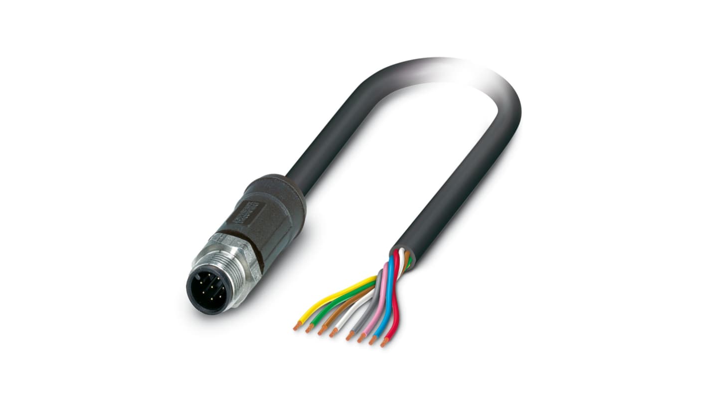 Cable de conexión Phoenix Contact, con. A M12 Macho, 8 polos, cod.: A, long. 5m, 30 V, 2 A, IP65, IP67, IP68, IP69K