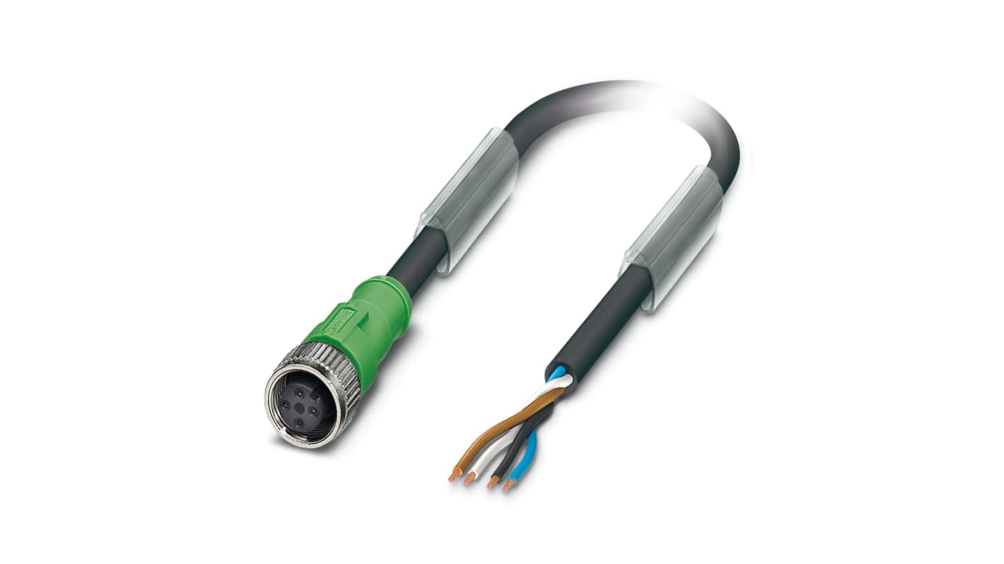 Cable de conexión Phoenix Contact, con. A M12 Hembra, 4 polos, cod.: A, long. 15m, 250 V, 4 A, IP65, IP67, IP68