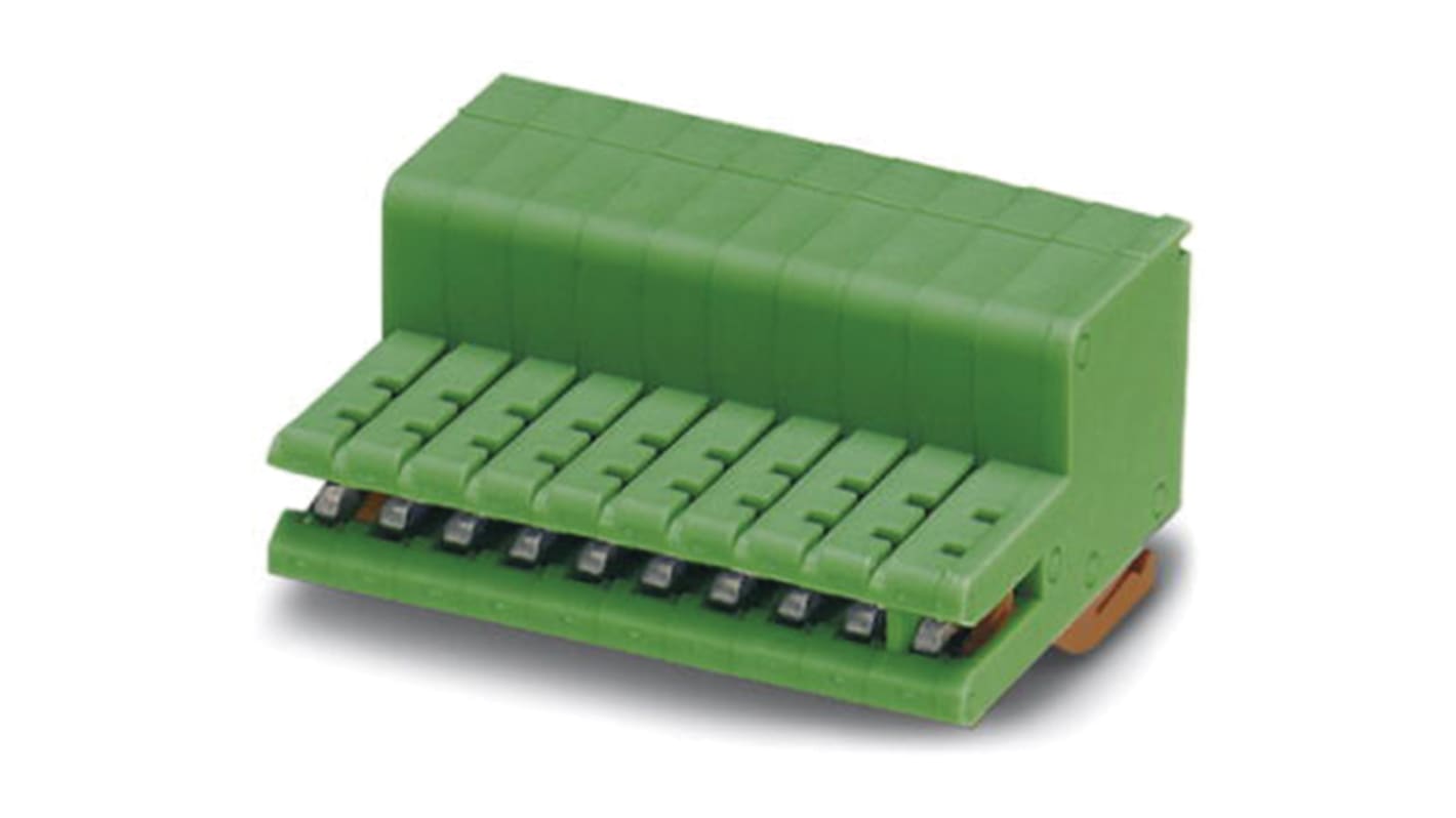 Phoenix Contact ZEC 1.0/ 6-ST-3.5 C1 R1.6 Series PCB Terminal Block, 6-Contact, 3.5mm Pitch, Spring Cage Termination