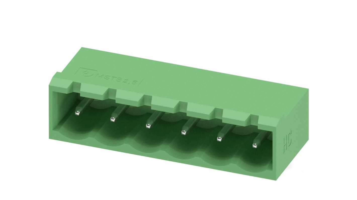 Phoenix Contact, 5.0mm Pitch, MSTBA 2.5 HC/ 6-G, 6 Way, Pluggable Terminal Block, Header, Solder Termination, 1923791